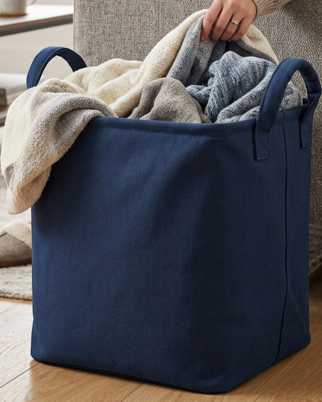Luvna Deep Fabric Storage Basket Navy 15 in