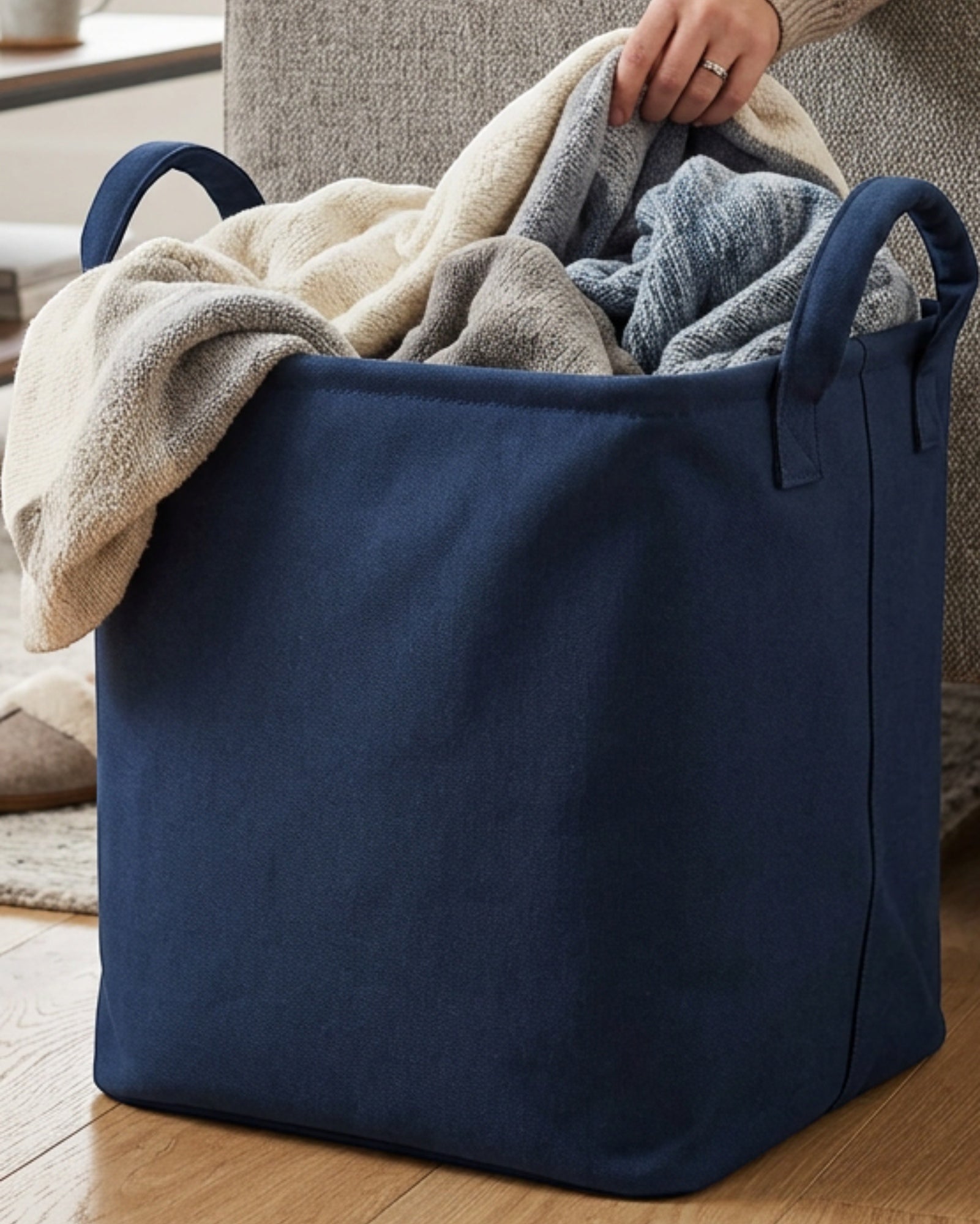 Luvna Deep Fabric Storage Basket Navy 15 in