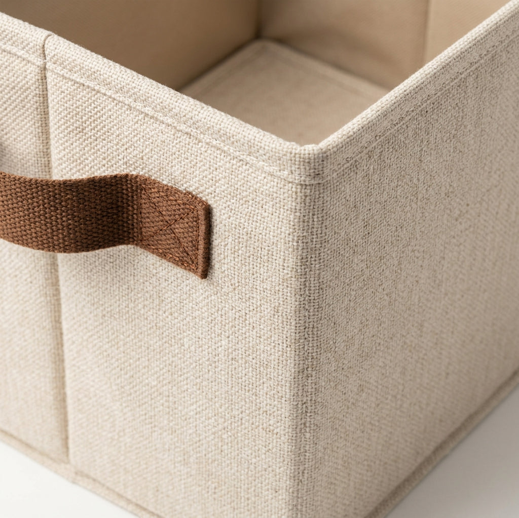 Luvna Hearthgrid Foldable Fabric Storage Basket 16 in Oatmeal Brown - Detail view