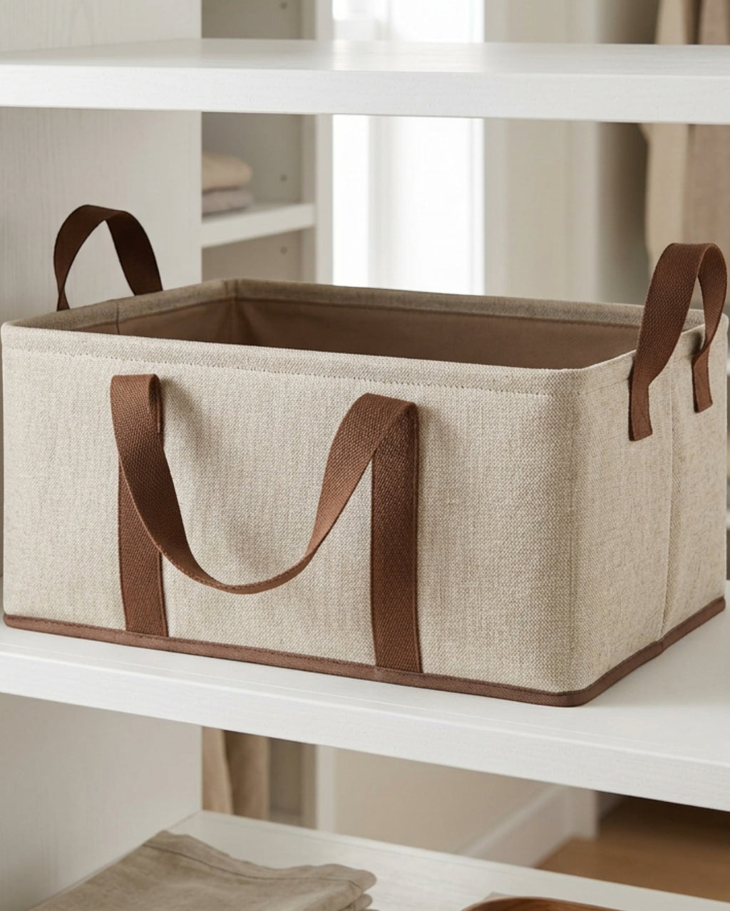 Luvna Hearthgrid Foldable Fabric Storage Basket 16 in Oatmeal Brown - Lifestyle view