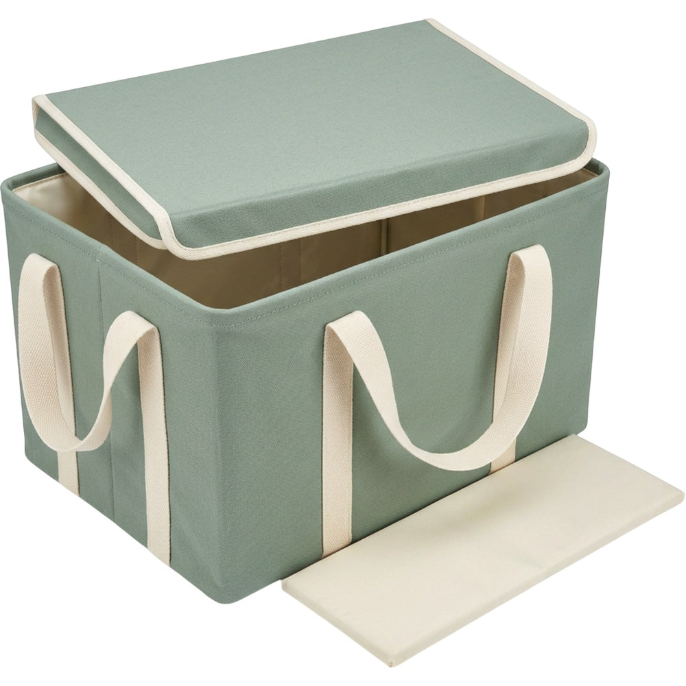 Luvna Lidloom Foldable Canvas Storage Basket with Lid 18 in Sage Cream - Product view