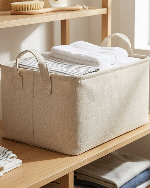 Luvna Rectangular Fabric Storage Basket Beige 16 in