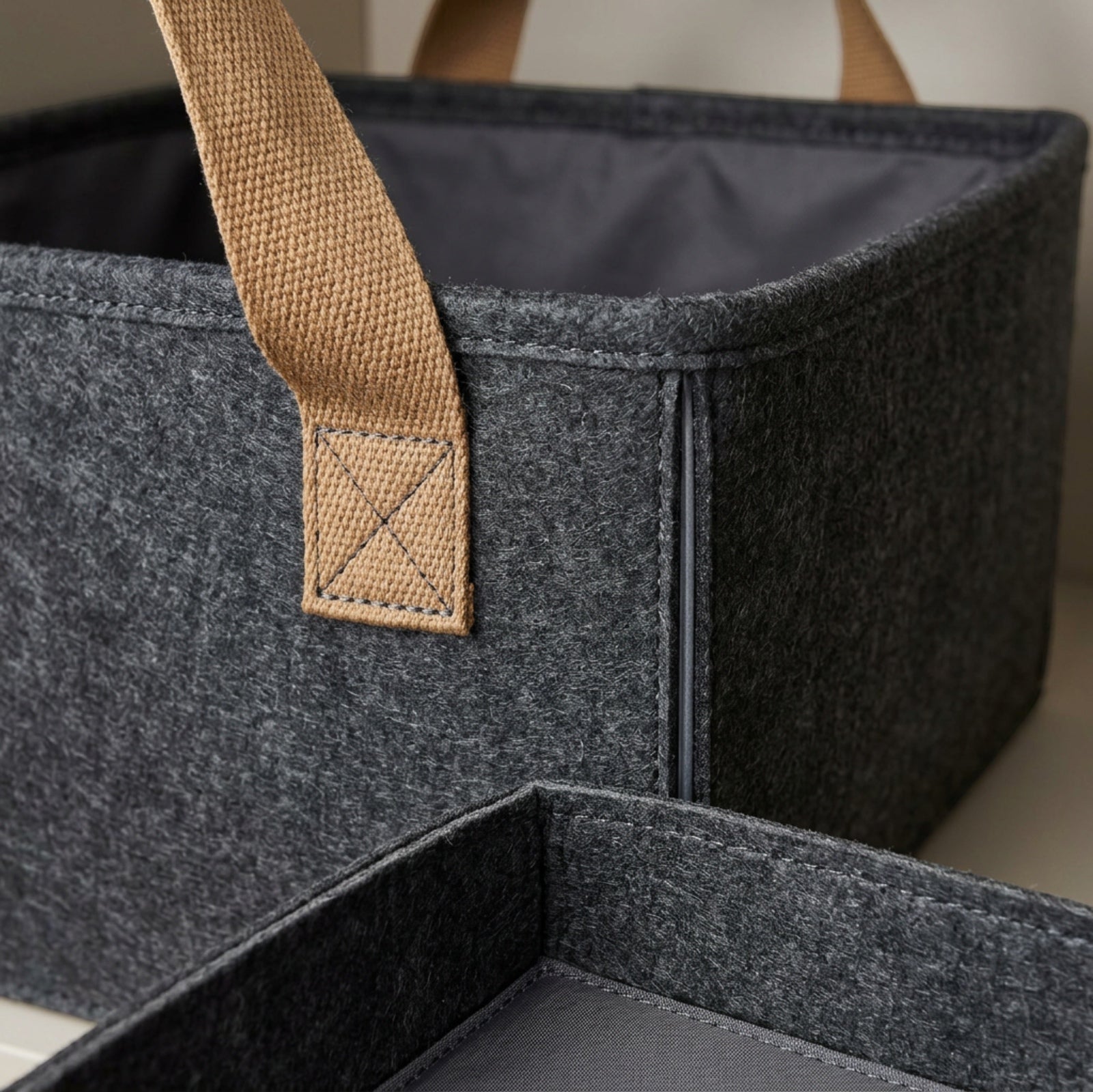 Luvna Tallcrest Foldable Felt Storage Basket 17 in Charcoal Tan - Detail view
