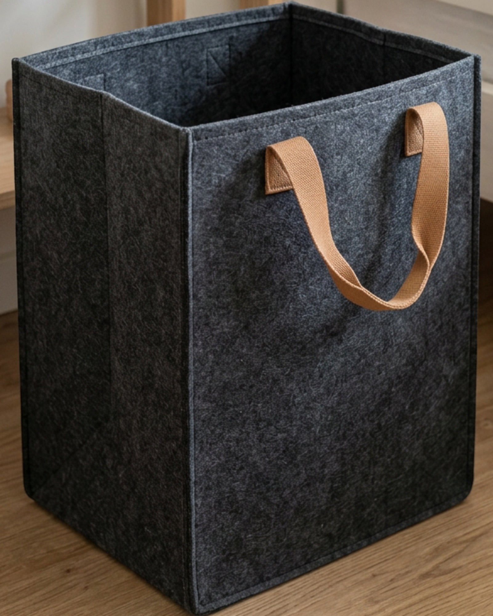 Luvna Tallcrest Foldable Felt Storage Basket 17 in Charcoal Tan - Lifestyle view