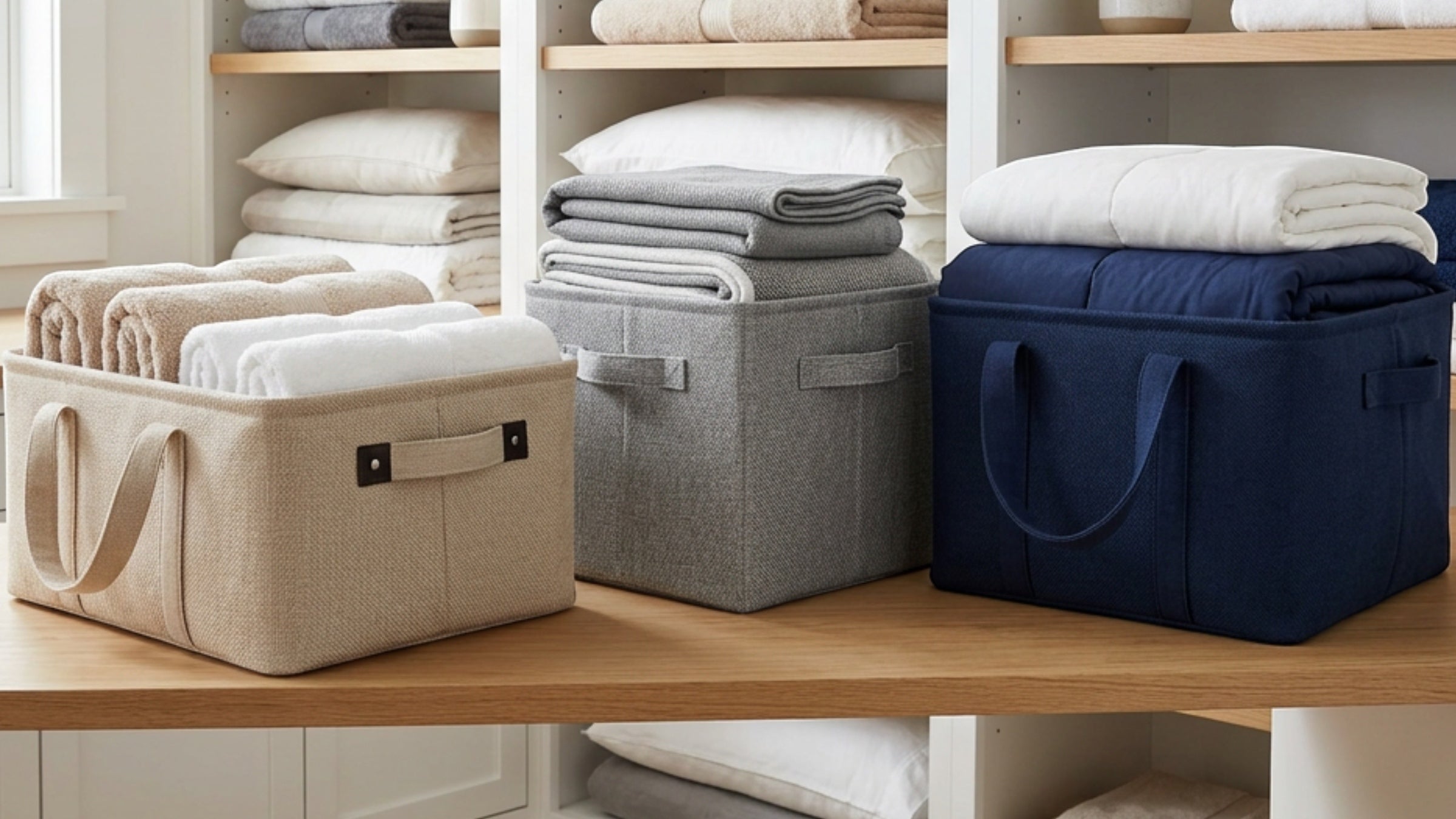 Luvna foldable fabric storage baskets with handles